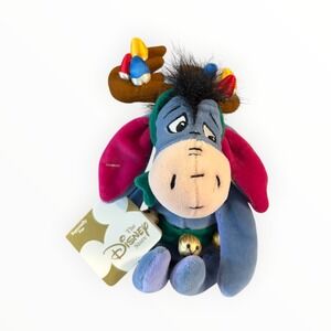 Disney Store Eeyore Reindeer Christmas Mini Bean Bag Plush 9 Inch Antlers Bells